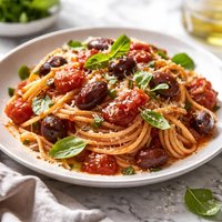 Pasta with Kalamata Olives and Roasted Grape Tomato Sauce