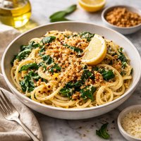 Pasta with Lemon Spinach Parmesan and Bread Crumbs