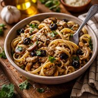 Pasta with Mushroom Garlic Sauce and Olives