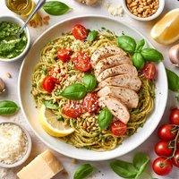 Pasta with Pesto and Poached Chicken