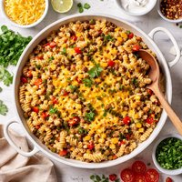 Pasta with Pork Corn and Cheddar