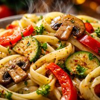 Pasta with Red Bell Pepper Mushroom and Zucchini