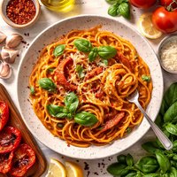 Pasta with Roasted Red Pepper and Tomato Cream Sauce
