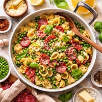 Pasta with Salami and Peas