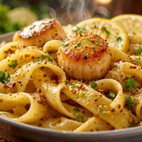 Pasta with Scallops and Lemon Butter Mustard Sauce