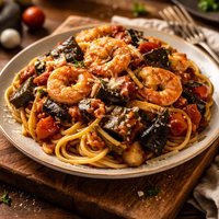 Pasta with Shrimp Eggplant