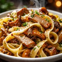 Pasta with Smoked Turkey and Wild Mushrooms