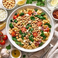 Pasta with Spinach Chickpeas Tuna and Feta