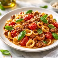 Pasta with Sweet Sausage Tomato and Basil