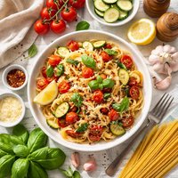 Pasta with Tomato Courgette and Garlic