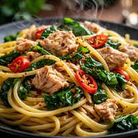 Pasta with Tuna Spinach and Hot Pepper