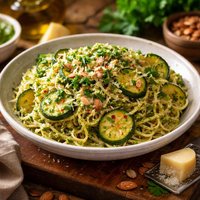 Pasta with Zucchini and Parsley Almond Pesto