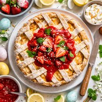 Pastiera with Strawberry Sauce Easter Ricotta Cake