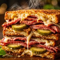 Pastrami and Pickle Pan Fried Sandwich