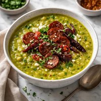 Pea Soup with Chorizo and Chipotle Peppers