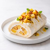 Peach and Passionfruit Pavlova Roll