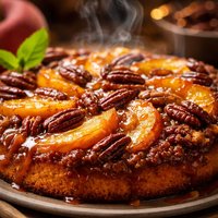 Peach and Pecan Upside Down Cake