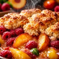 Peach and Raspberry Cobbler