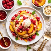 Peach Melba Pancakes
