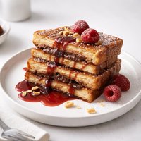 Peanut Butter Chocolate Stuffed French Toast with Jam Syrup