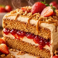 Peanut Butter Strawberry Jam Cake with Peanut Butter White