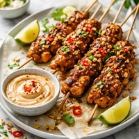 Peanut Chicken Skewers with Chili Mayonnaise
