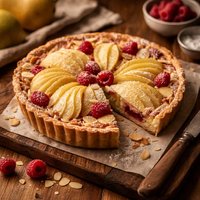 Pear and Raspberry Frangipane Tart