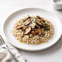 Pearl Barley Risotto Orzotto with Sauteed Mushrooms
