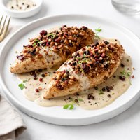 Pecan and Cranberry Chicken Breasts W Creamy Five Pepper Sauce