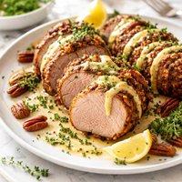Pecan Encrusted Pork Tenderloin with Mustard Cream Sauce