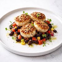 Pecan Encrusted Scallops with Black Bean Salsa