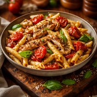 Penne Pasta with Grilled Chicken and Roasted Tomatoes
