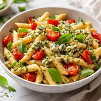 Penne Pasta with Tomatoes Herbs and Blue Cheese