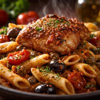 Penne Puttanesca with Chicken Thighs