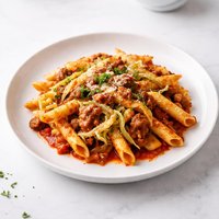 Penne with Cabbage and Italian Sausage in Marinara Sauce