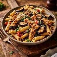 Penne with Grilled Chicken and Eggplant