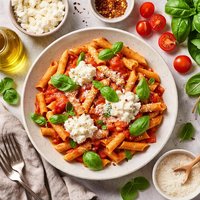 Penne with Quick Tomato Sauce and Ricotta Cheese