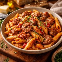 Penne with Sausage Tomato Red Pepper in Cream Sauce
