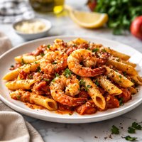Penne with Shrimp and Spicy Tomato Sauce