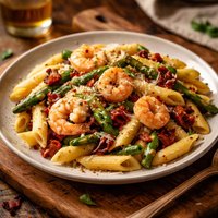 Penne with Shrimp Asparagus Sun Dried Tomatoes