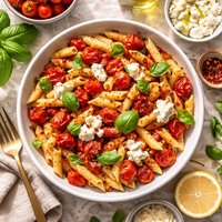 Penne with Slow Roasted Cherry Tomatoes and Goat Cheese