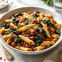 Penne with Spicy Sausage and Chard