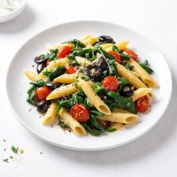 Penne with Spinach Tomatoes and Olives