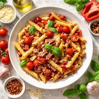 Penne with Tomatoes Pancetta and Red Pepper