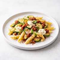 Penne with Zucchini Ricotta and Chorizo