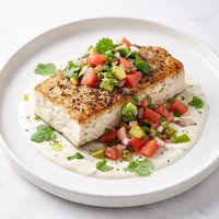 Pepper Halibut with Salsa Cream Via Sam the Cooking Guy