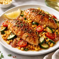 Pepper Jelly Glazed Chicken with Corn and Zucchini