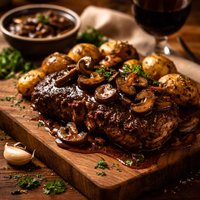 Pepper Steak with Port Wine Mushroom Sauce