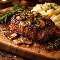 Peppered Filet Mignon with Mushroom Wine Sauce