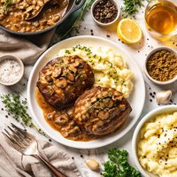 Peppered Filet Mignons with Mushroom Bourbon Sauce